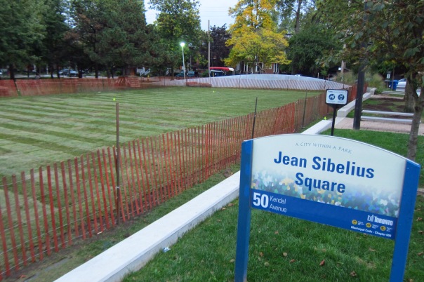 Theh west field of Sibelius Square is closed yet again for soil decompacting and re-sodding.