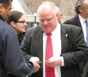 Rob Ford hands out his business cards in happier days